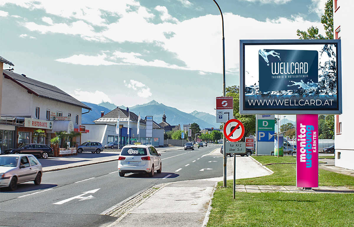 monitorwerbung Kärnten LED Wall DOOH Kampagne von wellcard in Spittal an der Drau